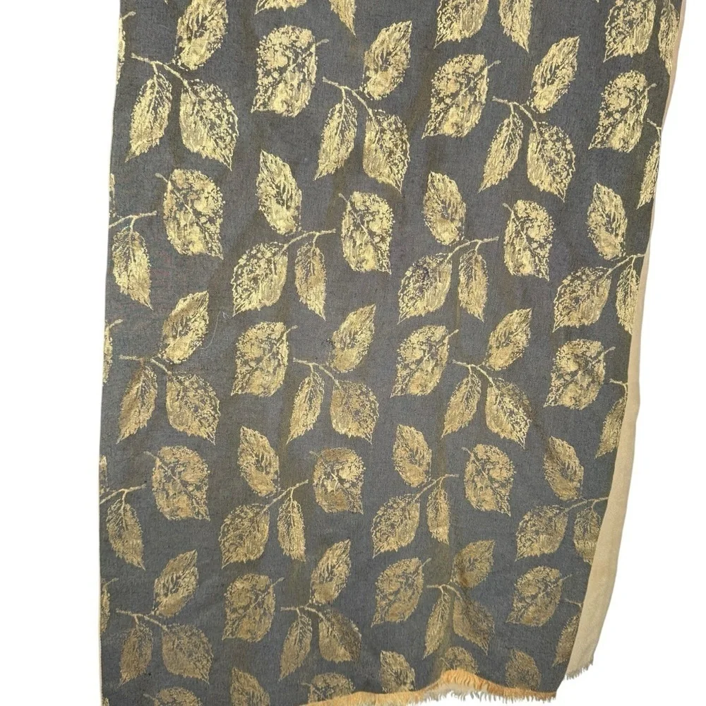 Bloomingdale’s Made In Italy Silk and Wool Scarf With Leaf Motif Golden Yellow